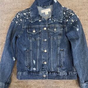 Anthropologie Pilcro Pearled Denim Trucker Jean Jacket $158 Size XS